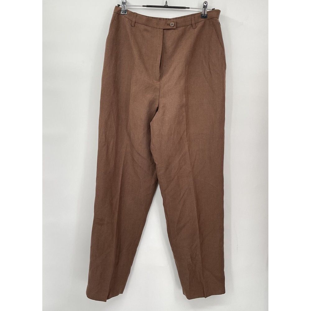 Pendleton 14 Silk Linen Trousers Womens Brown High Rise Straight Leg Lined Pants